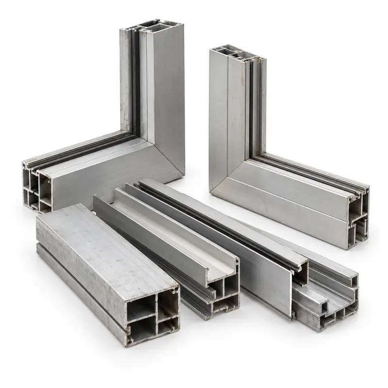Aluminium Window Sections arranged safely for scrap, reuse or recycling pickup evaluation
