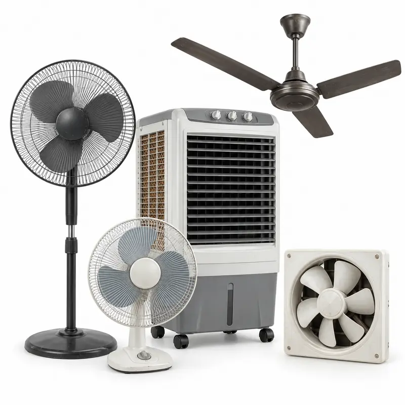 Coolers, Fans and Ventilation sorted and prepared for appliance scrap pickup evaluation