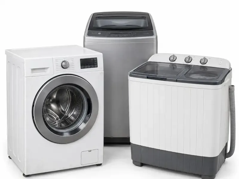 Laundry Appliances sorted and prepared for appliance scrap pickup evaluation