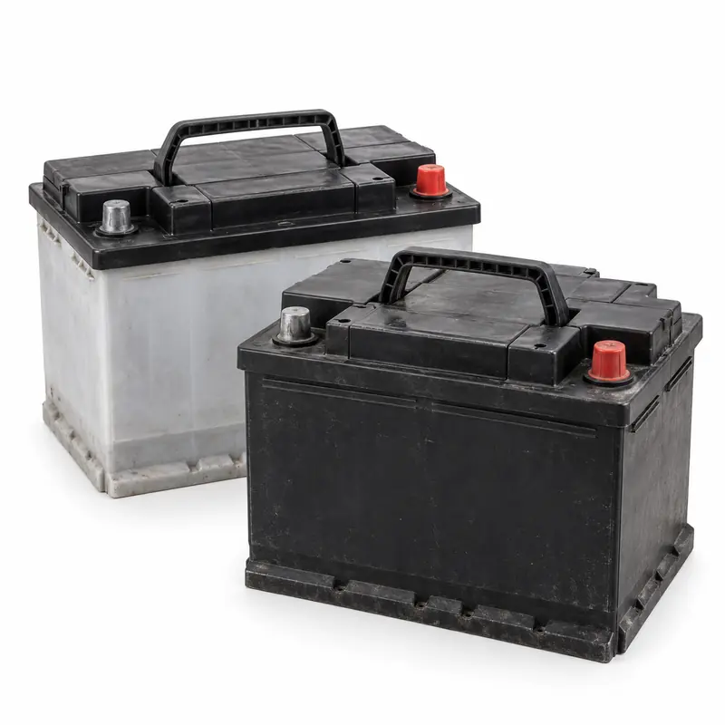 Car Batteries arranged safely for scrap, reuse or recycling pickup evaluation