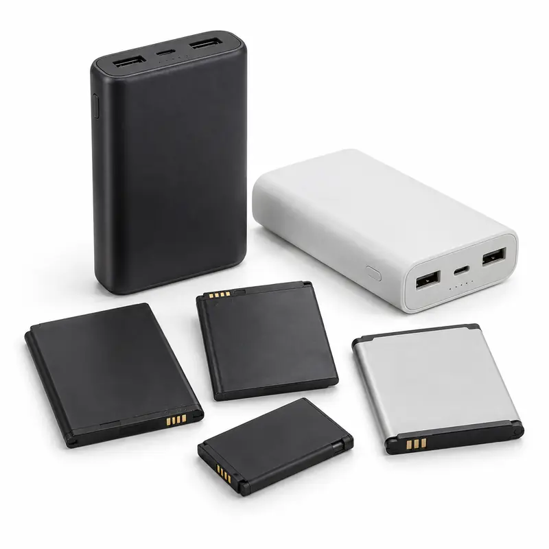 Mobile and Power-Bank Batteries arranged safely for scrap, reuse or recycling pickup evaluation