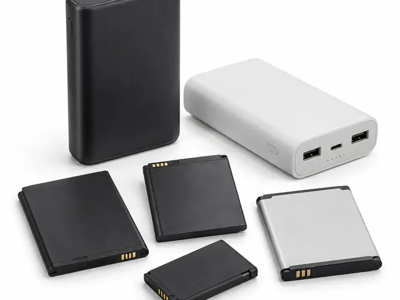 Mobile and Power-Bank Batteries sorted and prepared for battery scrap pickup evaluation