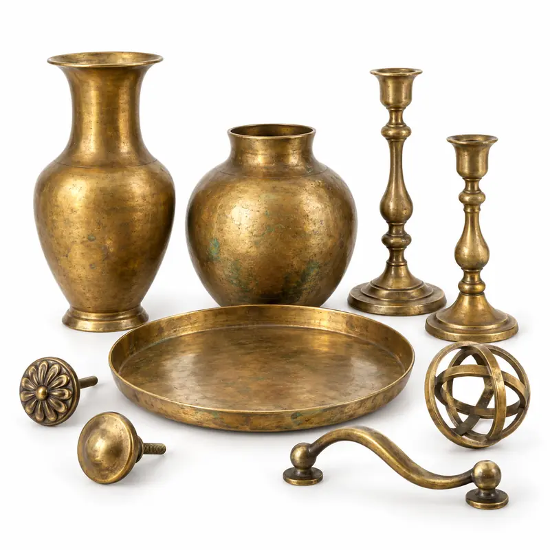 Brass Decorative Items arranged safely for scrap, reuse or recycling pickup evaluation