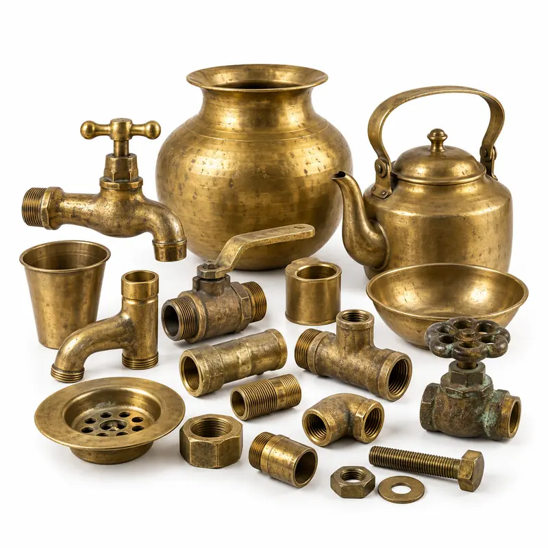 Mixed Brass arranged safely for scrap, reuse or recycling pickup evaluation