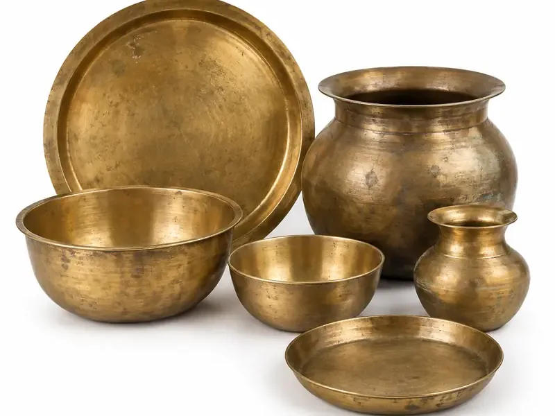 Brass Utensils sorted and prepared for brass scrap pickup evaluation