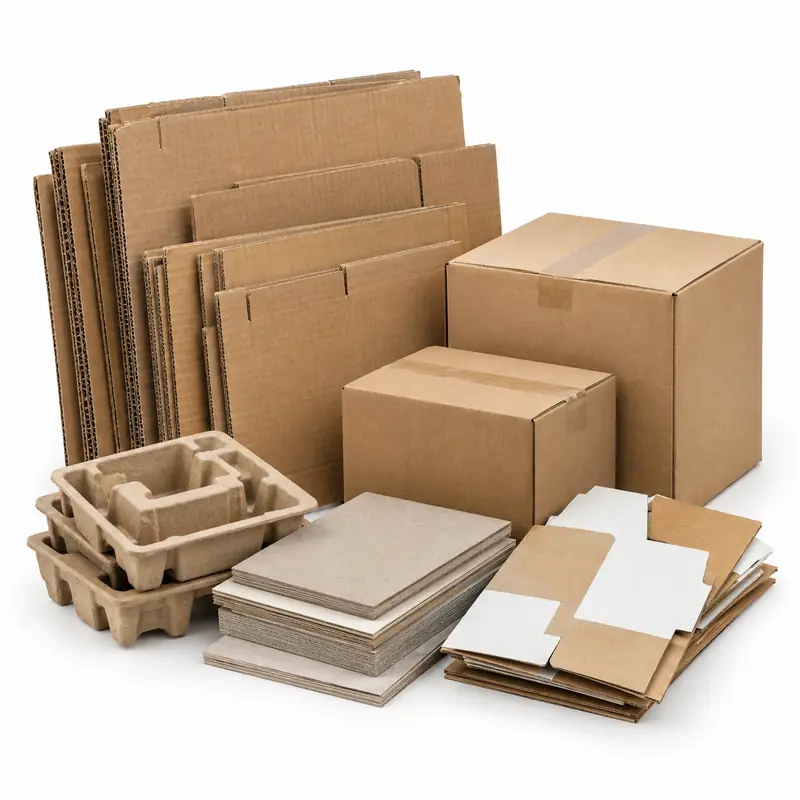 Sorted mix of corrugated sheets, cartons and paperboard prepared for evaluation