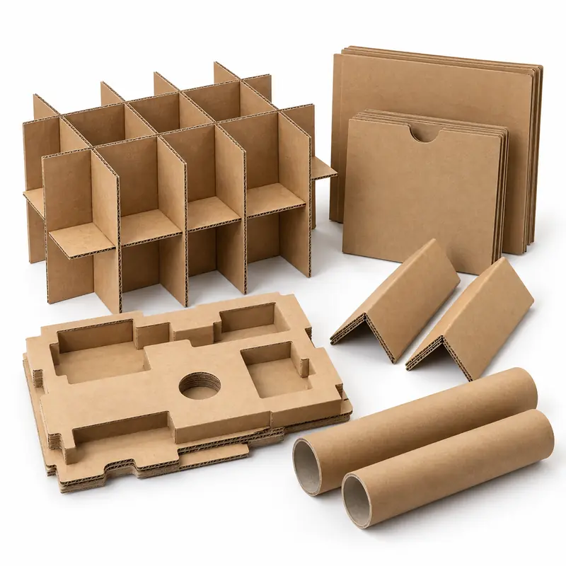 Clean cardboard packaging inserts, dividers and sleeves prepared for recycling pickup