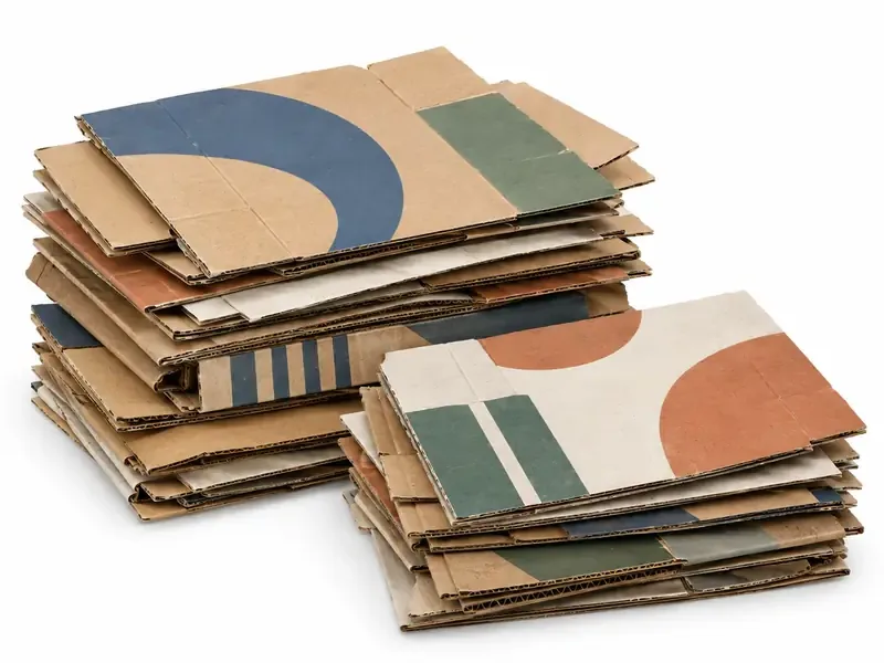 Printed Cardboard sorted and prepared for cardboard scrap pickup evaluation