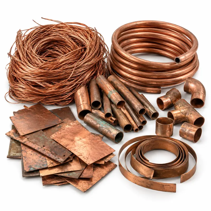 Mixed Copper arranged safely for scrap, reuse or recycling pickup evaluation