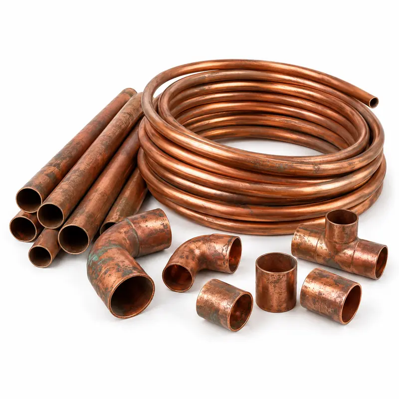 Copper Pipes and Tubes arranged safely for scrap, reuse or recycling pickup evaluation