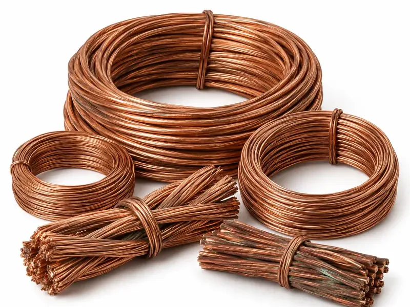 Bare Copper Wire sorted and prepared for copper scrap pickup evaluation
