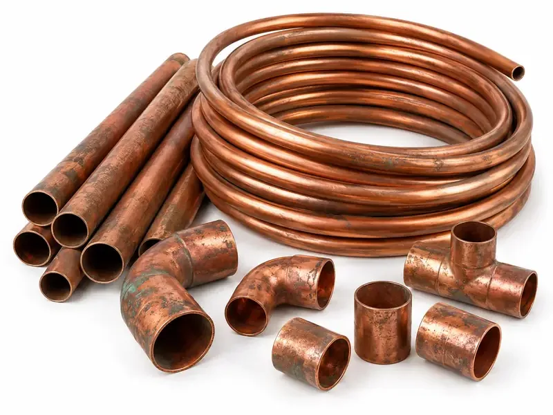 Copper Pipes and Tubes sorted and prepared for copper scrap pickup evaluation