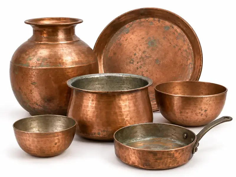 Copper Utensils sorted and prepared for copper scrap pickup evaluation