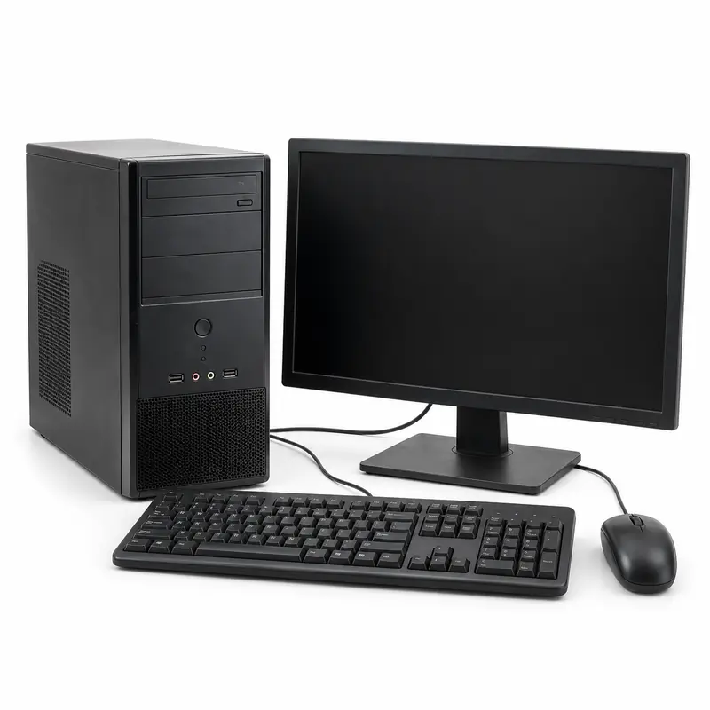 Old desktop computer tower, monitor, keyboard and mouse prepared for e-waste pickup