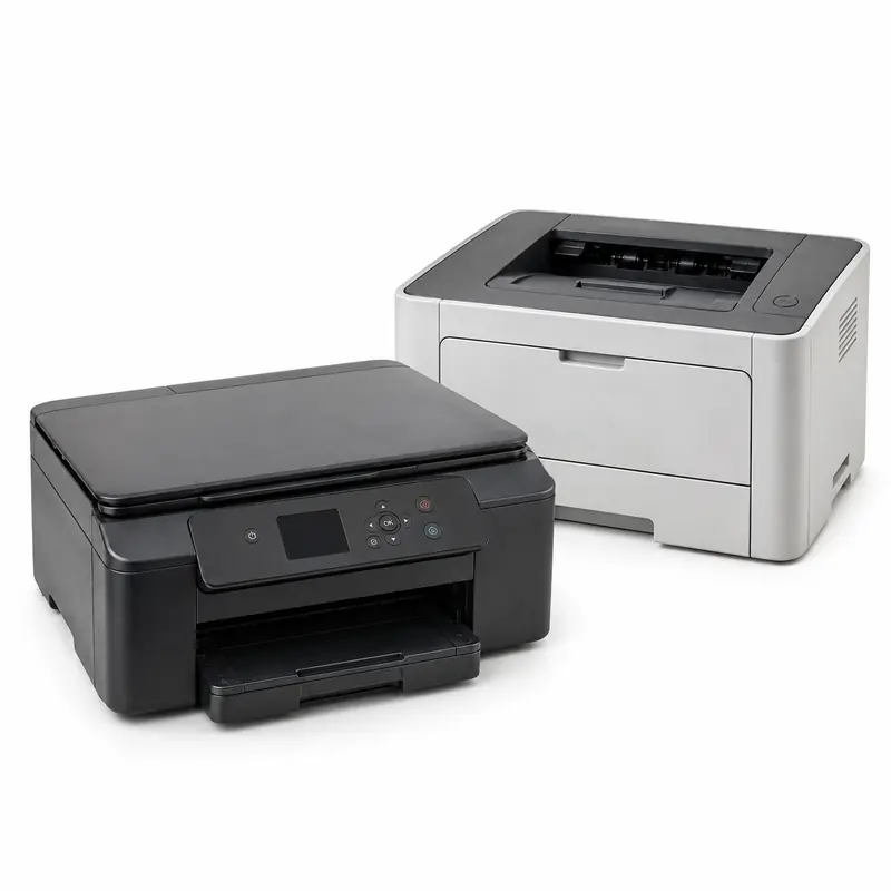 Old inkjet and laser printers prepared for electronic waste pickup evaluation