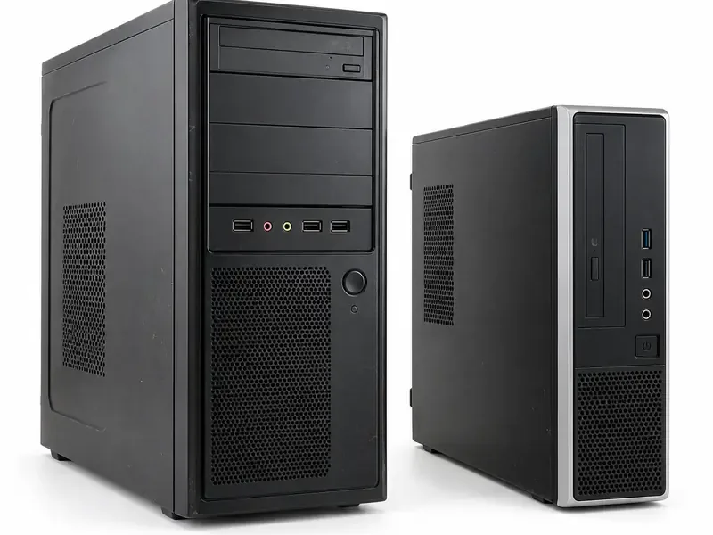 Used desktop CPU cabinets prepared for e-waste evaluation