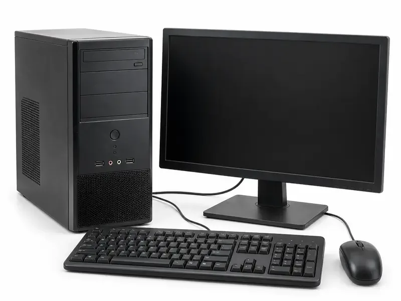 Old desktop computers ready for e-waste recycling and pickup