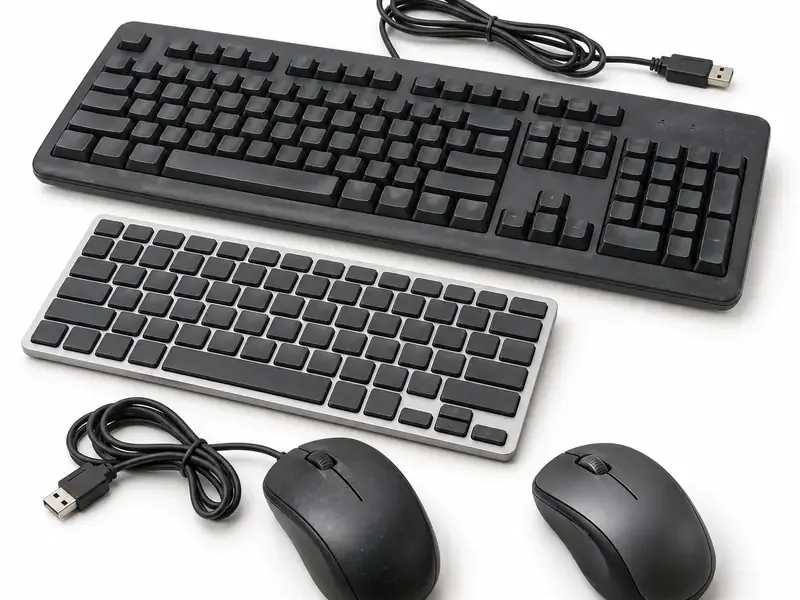 Used computer keyboards and mice prepared for e-waste recycling