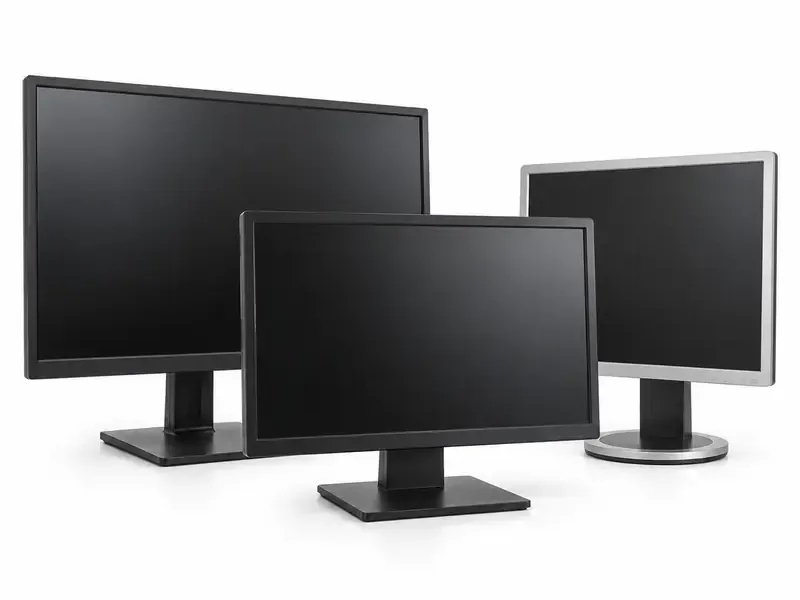 Used LCD and LED computer monitors prepared for e-waste pickup