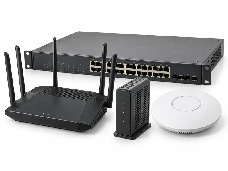 Used routers switches and networking equipment ready for e-waste pickup
