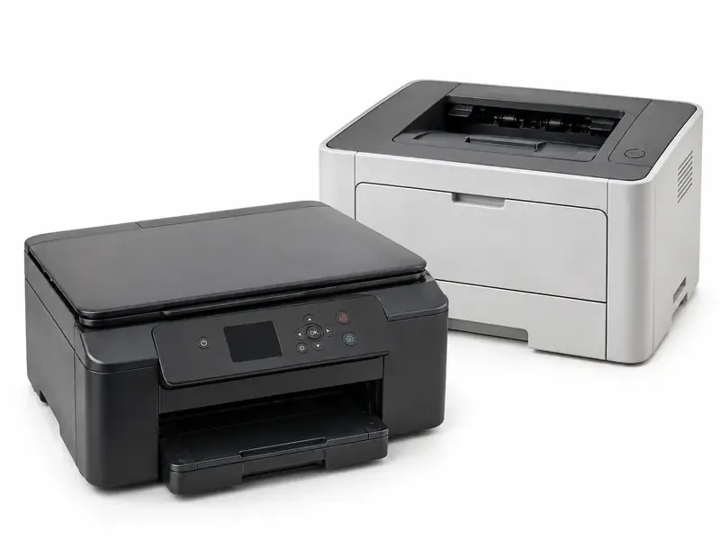 Used office and home printers ready for e-waste recycling