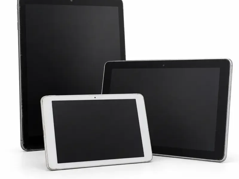 Used tablets prepared for electronics recycling and pickup evaluation