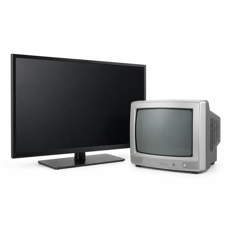Old flat-screen and CRT televisions prepared for electronic waste pickup evaluation