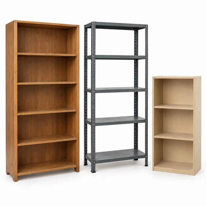 Bookshelves arranged safely for scrap, reuse or recycling pickup evaluation