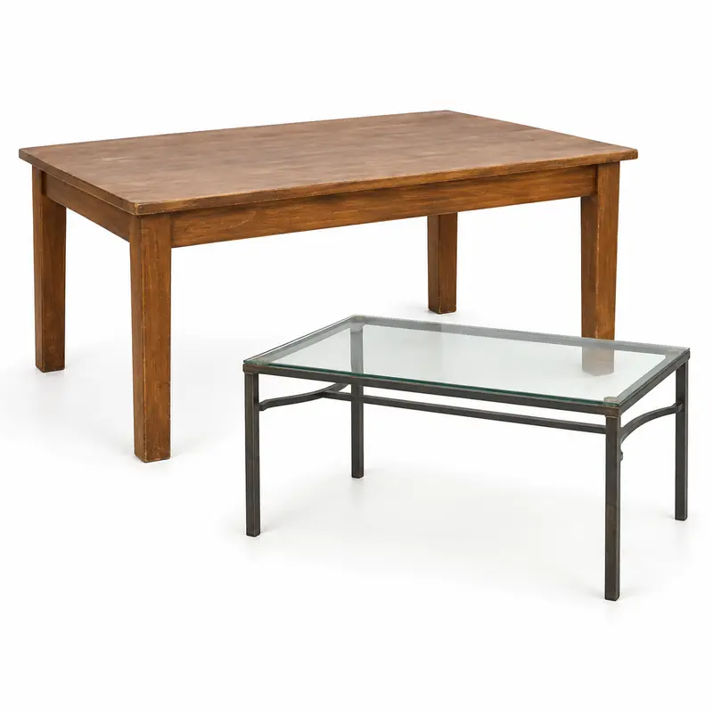 Dining Tables arranged safely for scrap, reuse or recycling pickup evaluation