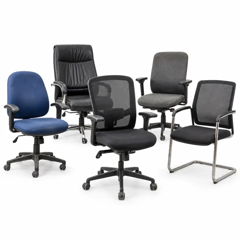 Office Chairs arranged safely for scrap, reuse or recycling pickup evaluation
