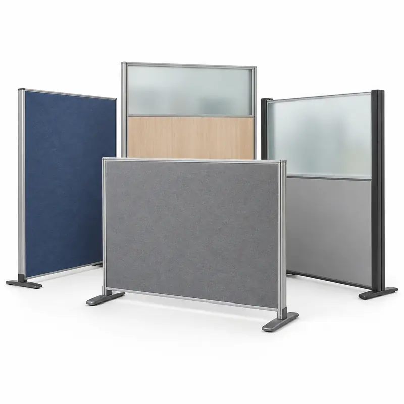 Office Partitions arranged safely for scrap, reuse or recycling pickup evaluation