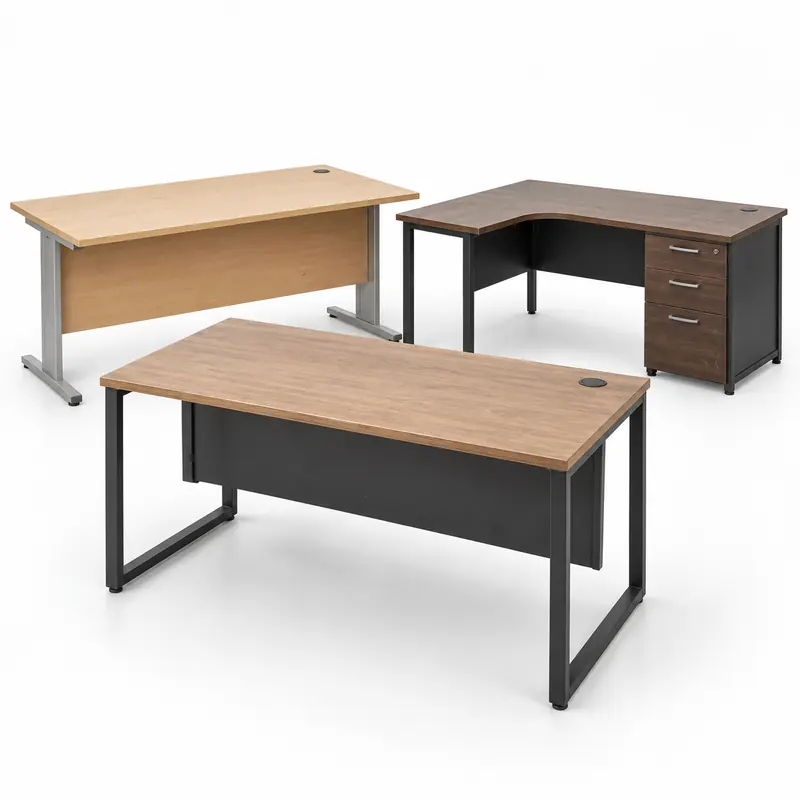 Office Tables arranged safely for scrap, reuse or recycling pickup evaluation