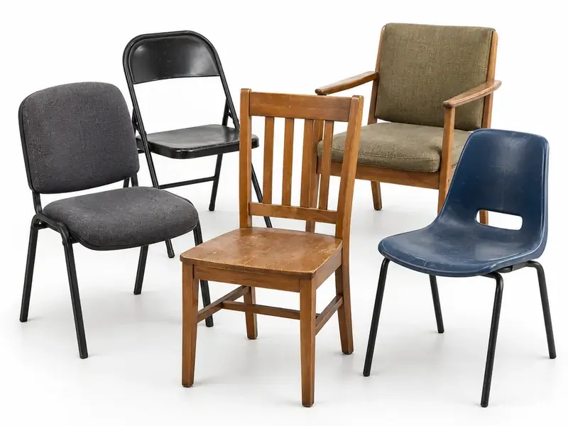 Chairs sorted and prepared for furniture scrap pickup evaluation