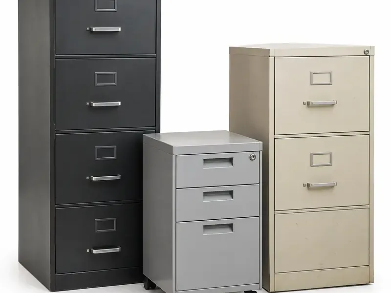 Filing Cabinets sorted and prepared for furniture scrap pickup evaluation