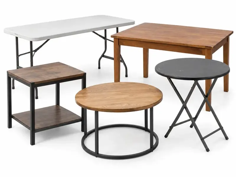 General Tables sorted and prepared for furniture scrap pickup evaluation