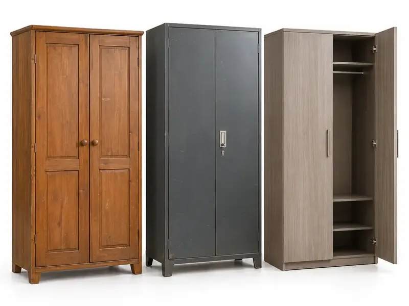 Wardrobes sorted and prepared for furniture scrap pickup evaluation