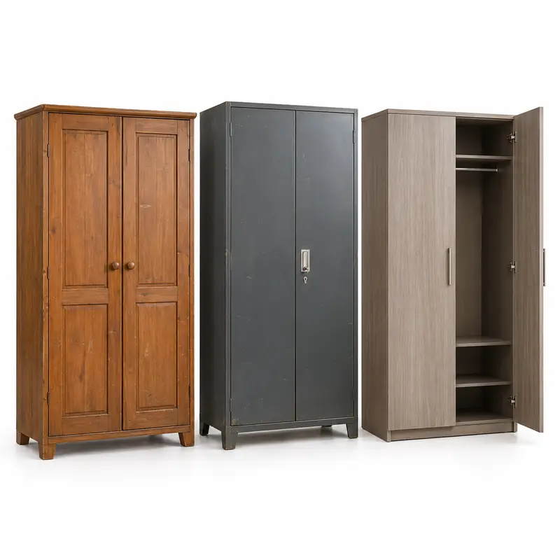 Wardrobes arranged safely for scrap, reuse or recycling pickup evaluation