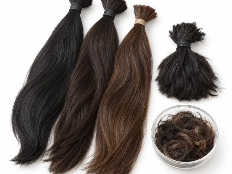Long Human Hair sorted and prepared for human hair scrap pickup evaluation