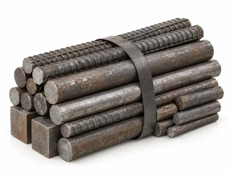 Iron Rods and Bars sorted and prepared for iron scrap pickup evaluation
