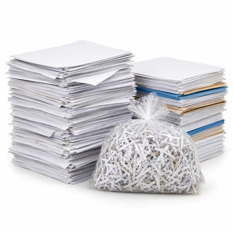 Office Paper arranged safely for scrap, reuse or recycling pickup evaluation