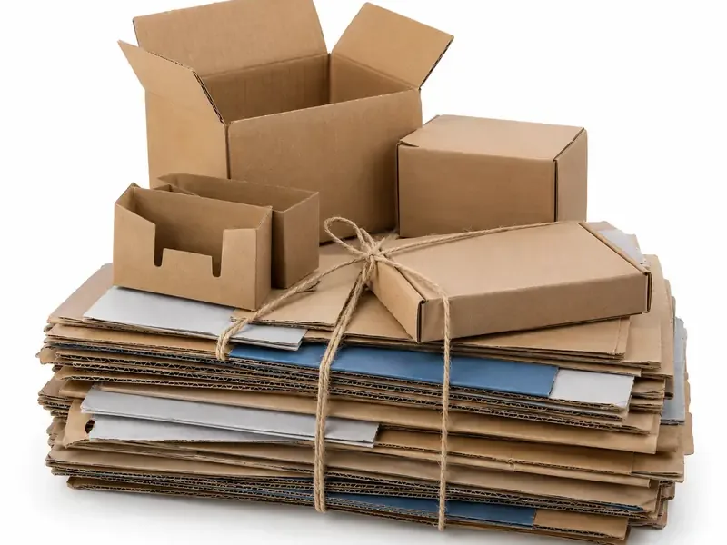 Cardboard Packaging sorted and prepared for office scrap pickup evaluation