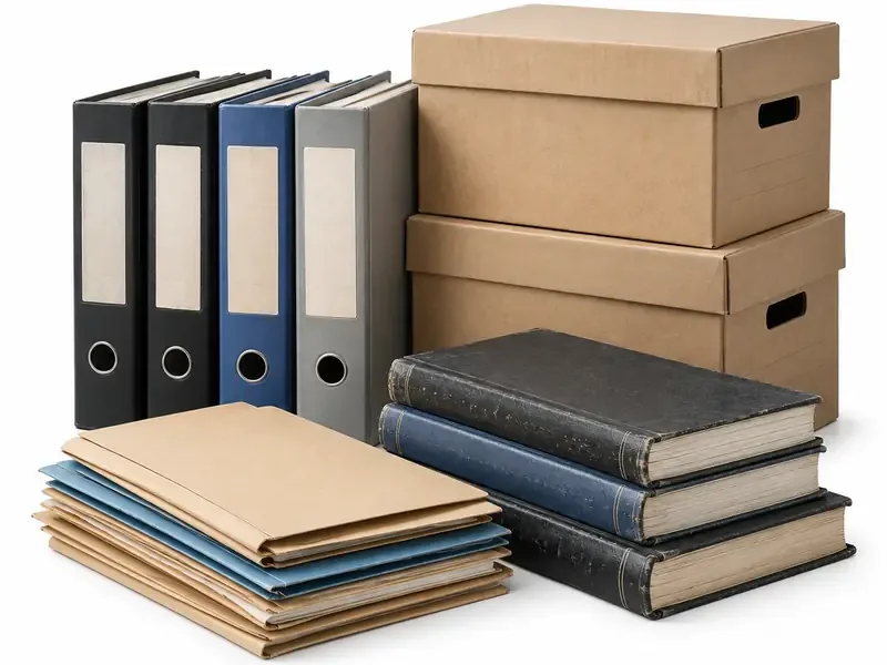 Files and Business Records sorted and prepared for office scrap pickup evaluation