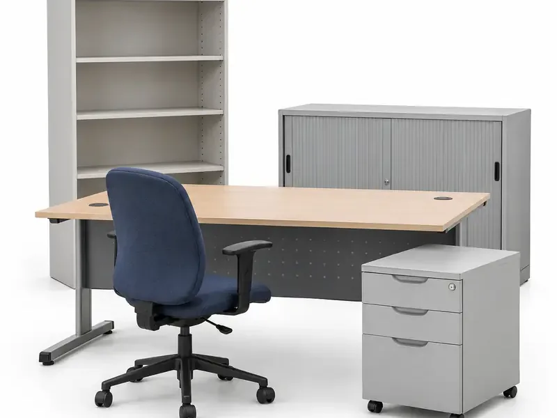 Office Furniture sorted and prepared for office scrap pickup evaluation