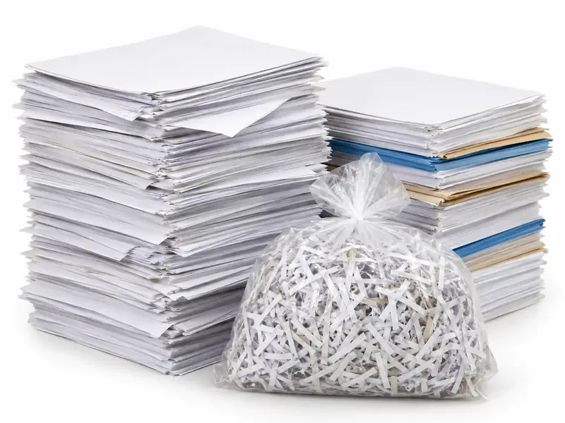 Office Paper sorted and prepared for office scrap pickup evaluation