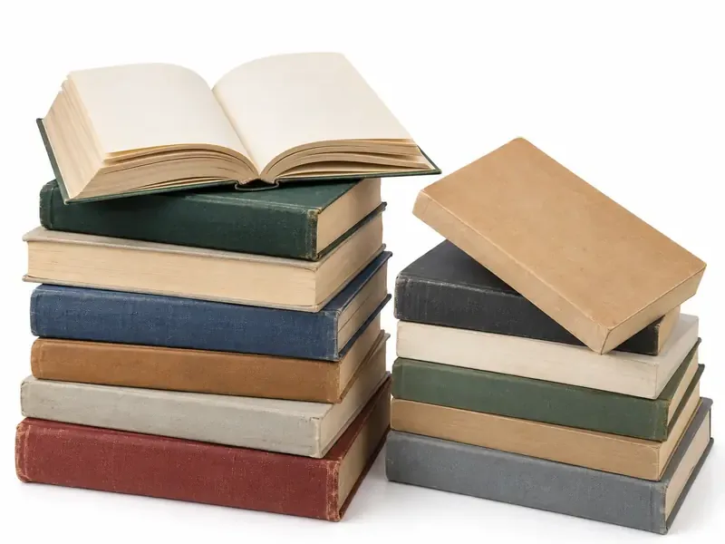 Books sorted and prepared for paper scrap pickup evaluation