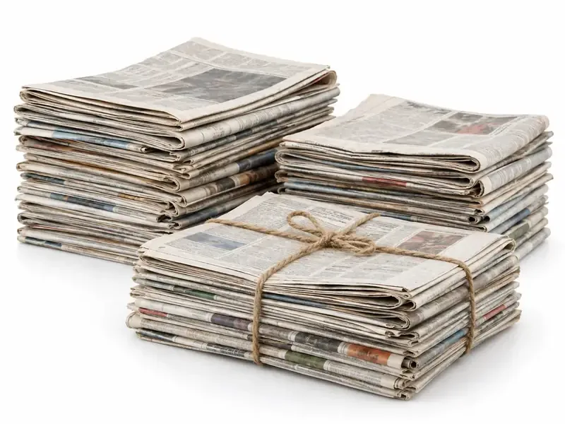 Newspapers sorted and prepared for paper scrap pickup evaluation
