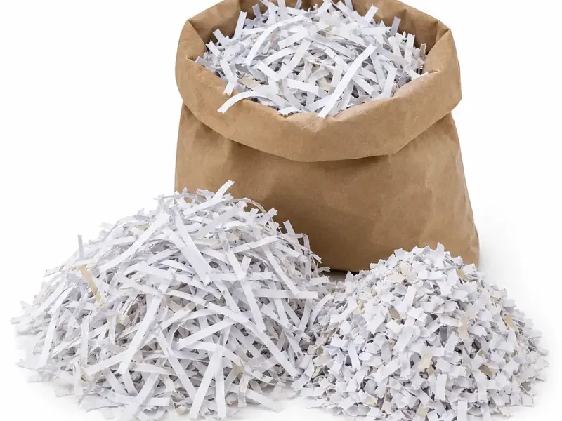 Shredded Paper sorted and prepared for paper scrap pickup evaluation