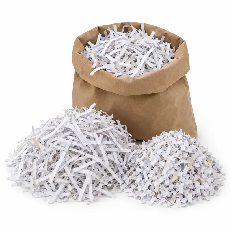 Clean white and light-coloured shredded paper contained for recycling evaluation