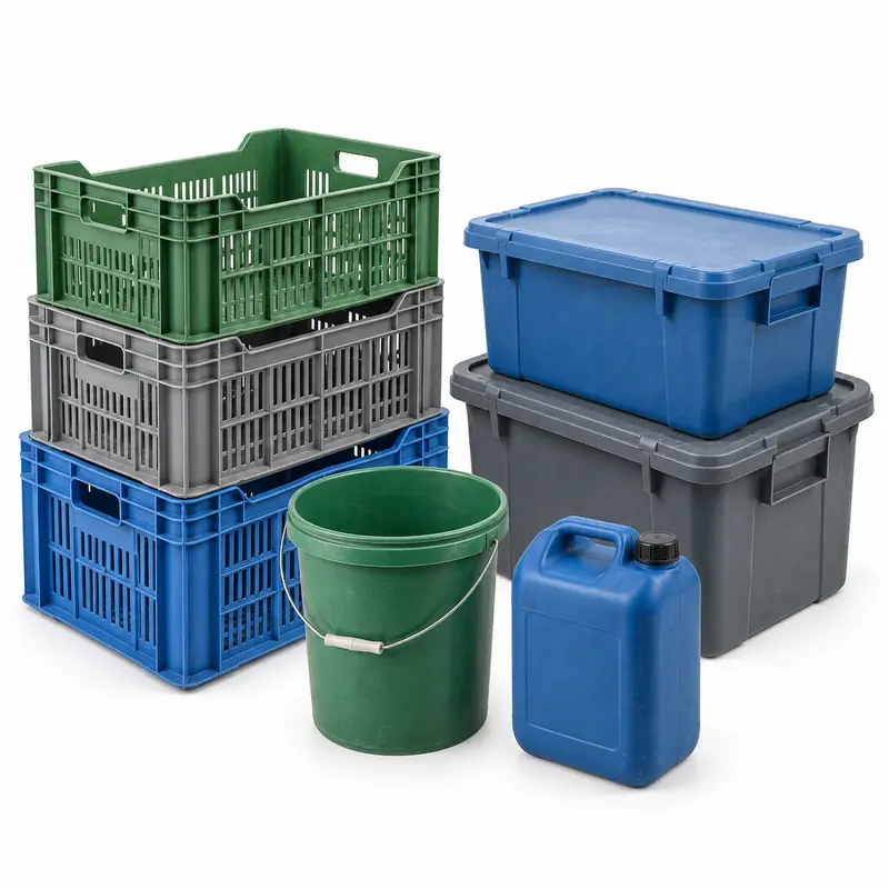 Clean used plastic crates, bins and rigid containers sorted for pickup evaluation