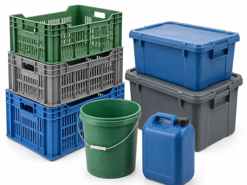 Plastic Crates and Containers sorted and prepared for plastic scrap pickup evaluation